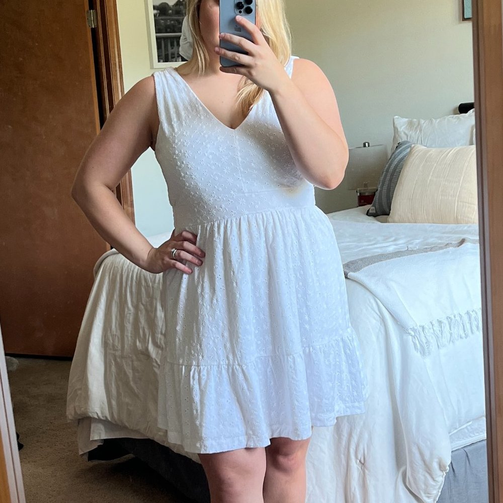 LOFT Eyelet Flounce Double V Dress